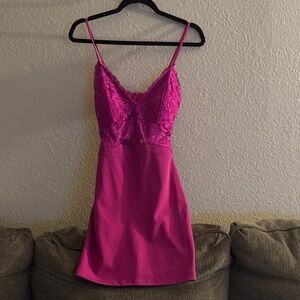 Elegant fuscia Lace Slip Dress